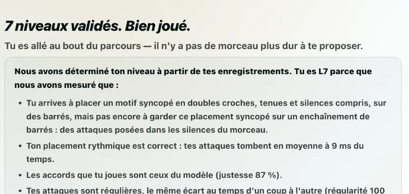 Exemple réel de résultat au niveau L7 : explication des compétences observées dans les enregistrements