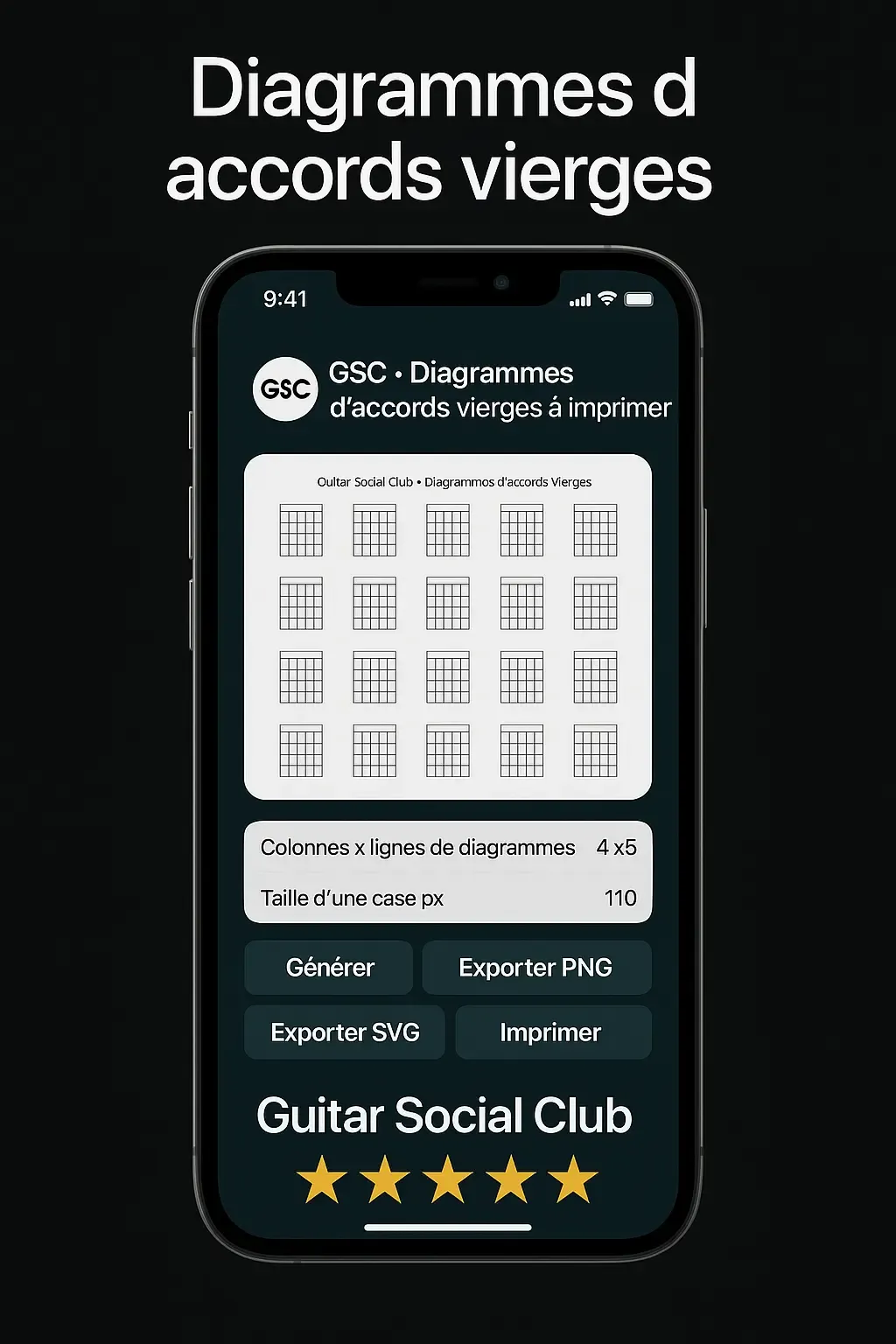 Exemple de page avec plusieurs diagrammes d'accords vierges