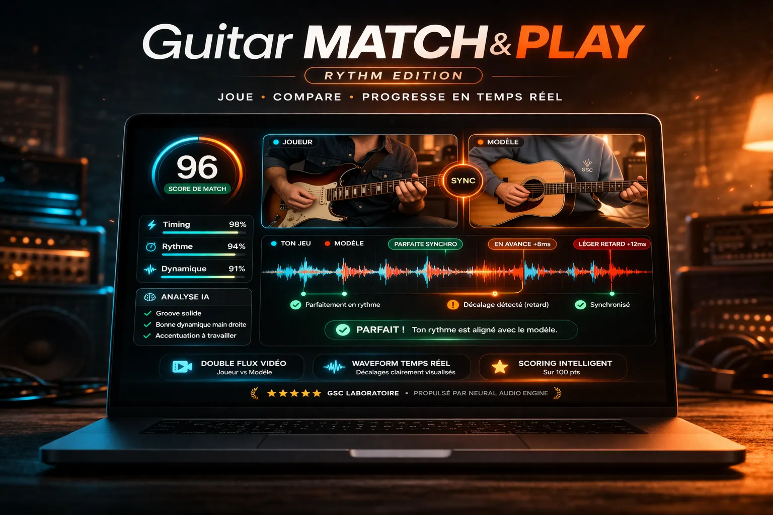 Interface Guitar Match and Play pour analyser le jeu de guitare