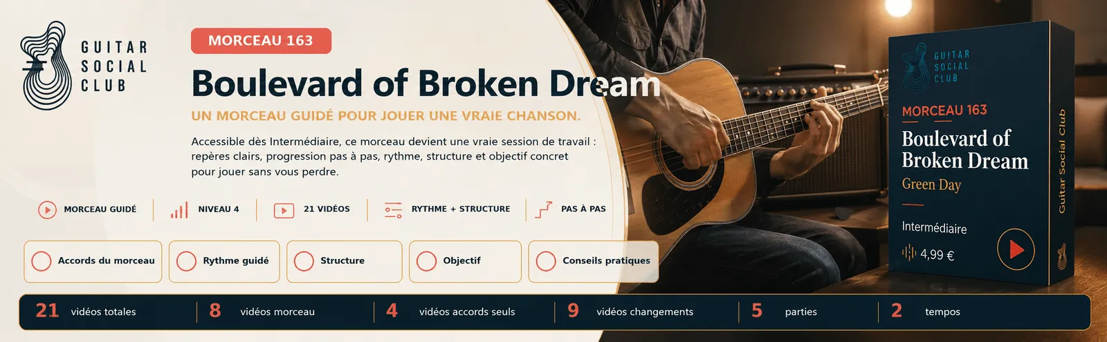 Boulevard of Broken Dream de Green Day : un morceau guidé pour jouer une vraie chanson au Guitar Social Club