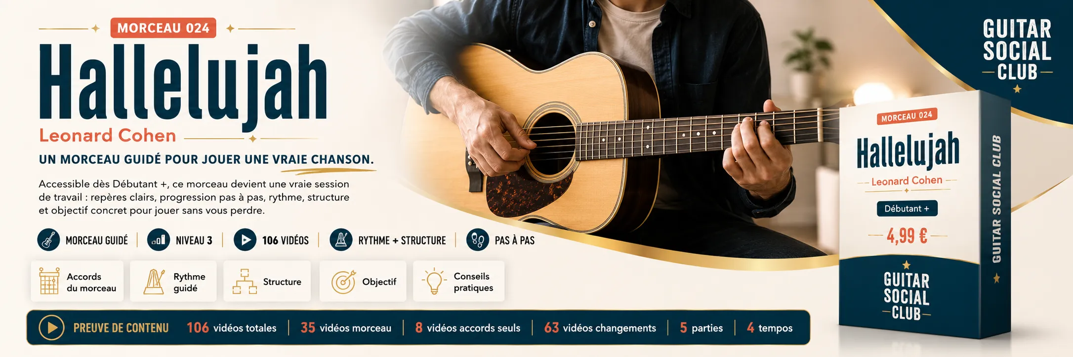 Hallelujah de Leonard Cohen : un morceau guidé pour jouer une vraie chanson au Guitar Social Club