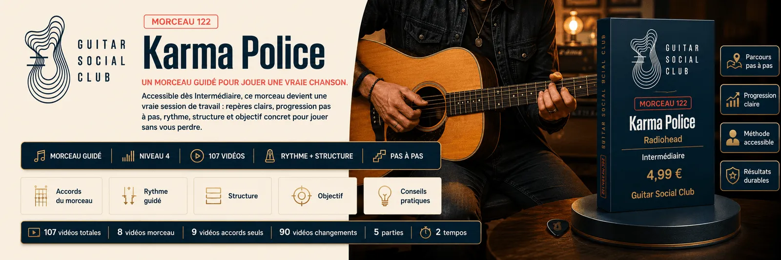 Karma Police de Radiohead : un morceau guidé pour jouer une vraie chanson au Guitar Social Club