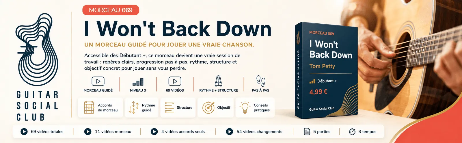 I Won't Back Down de Tom Petty : un morceau guidé pour jouer une vraie chanson au Guitar Social Club