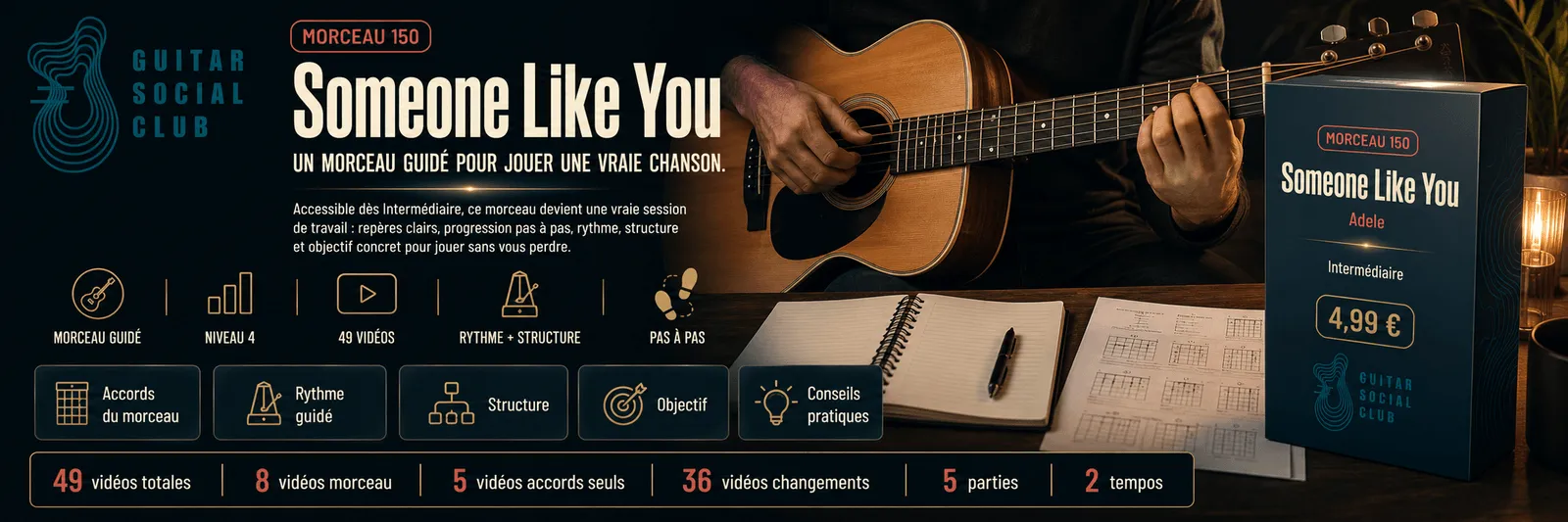 Someone Like You de Adele : un morceau guidé pour jouer une vraie chanson au Guitar Social Club