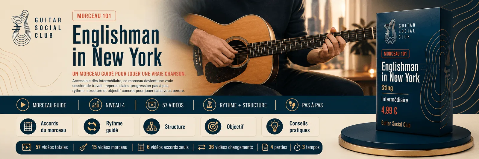 Englishman in New York de Sting : un morceau guidé pour jouer une vraie chanson au Guitar Social Club