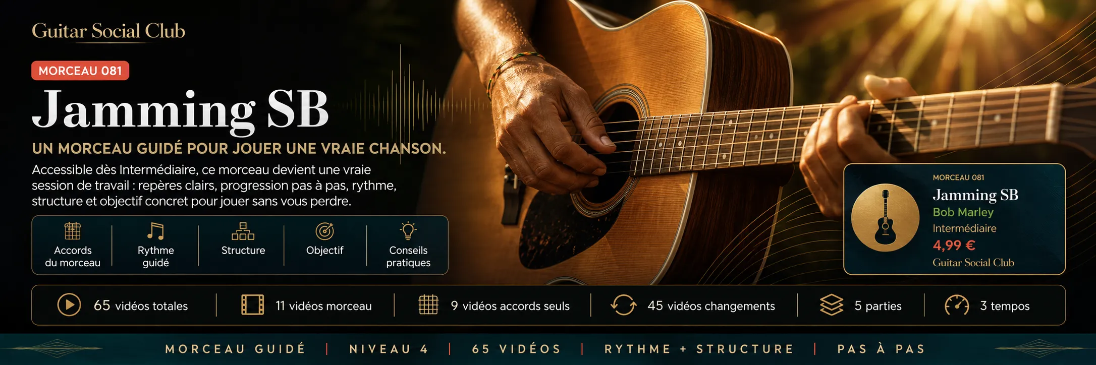 Jamming SB de Bob Marley : un morceau guidé pour jouer une vraie chanson au Guitar Social Club