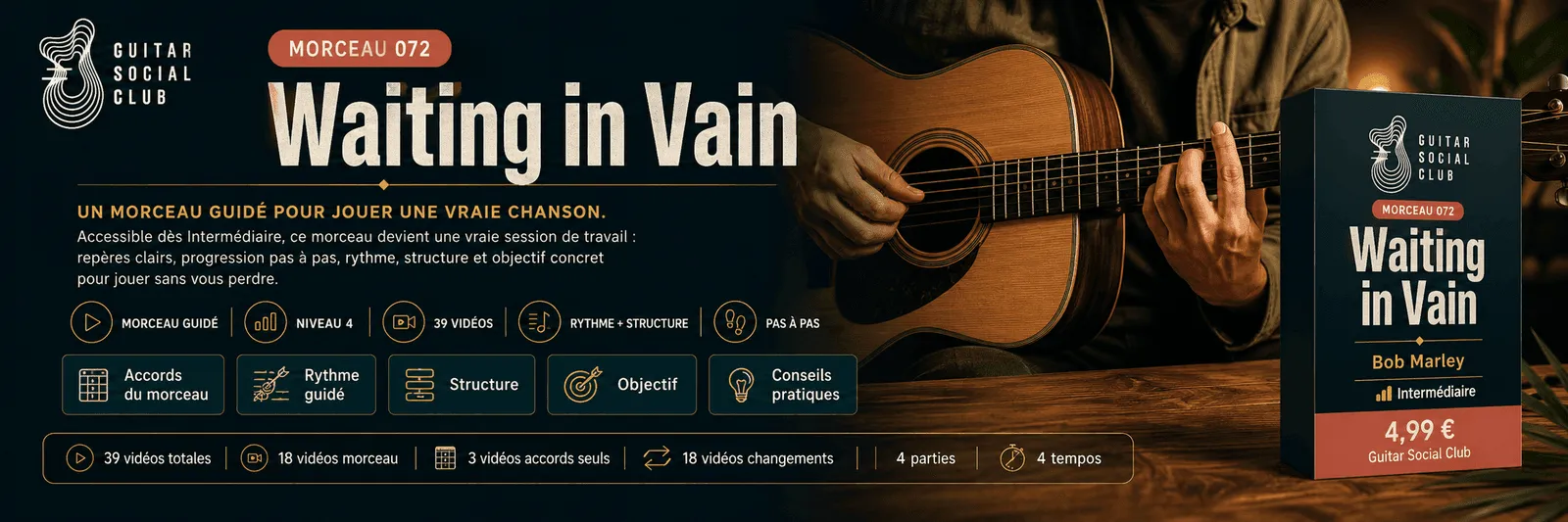 Waiting in Vain de Bob Marley : un morceau guidé pour jouer une vraie chanson au Guitar Social Club