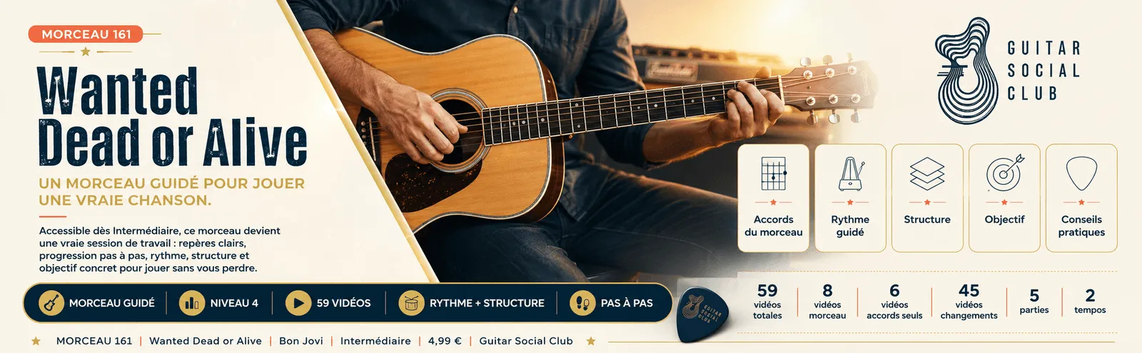 Wanted Dead or Alive de Bon Jovi : un morceau guidé pour jouer une vraie chanson au Guitar Social Club