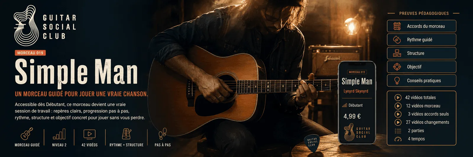 Simple Man de Lynyrd Skynyrd : un morceau guidé pour jouer une vraie chanson au Guitar Social Club