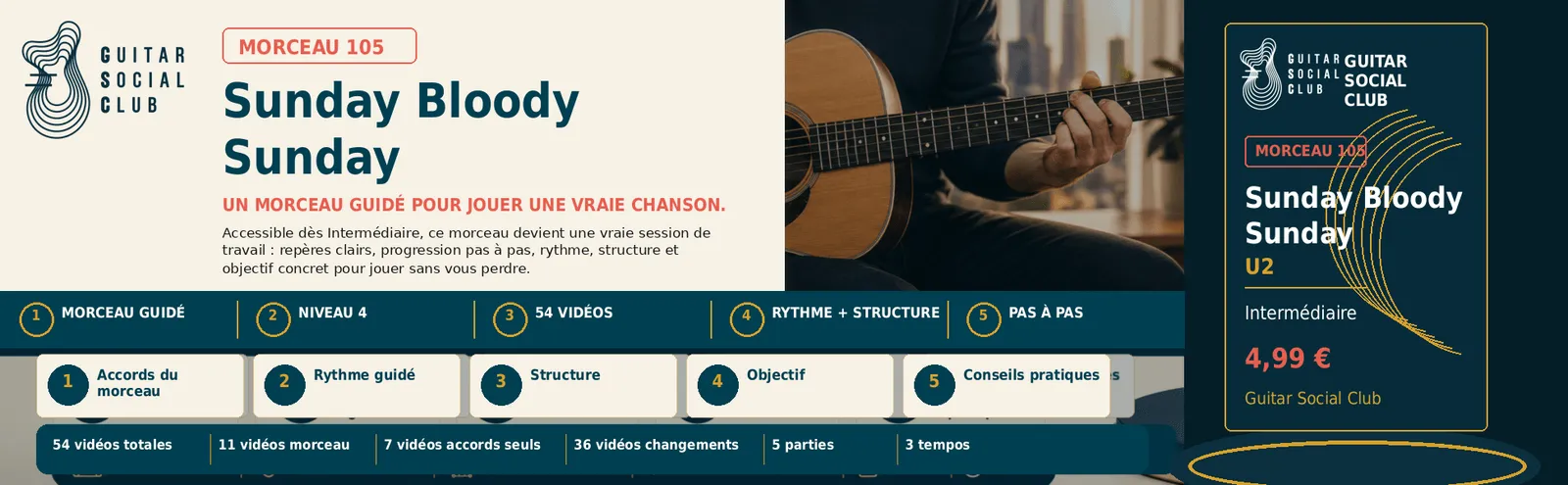 Sunday Bloody Sunday de U2 : un morceau guidé pour jouer une vraie chanson au Guitar Social Club