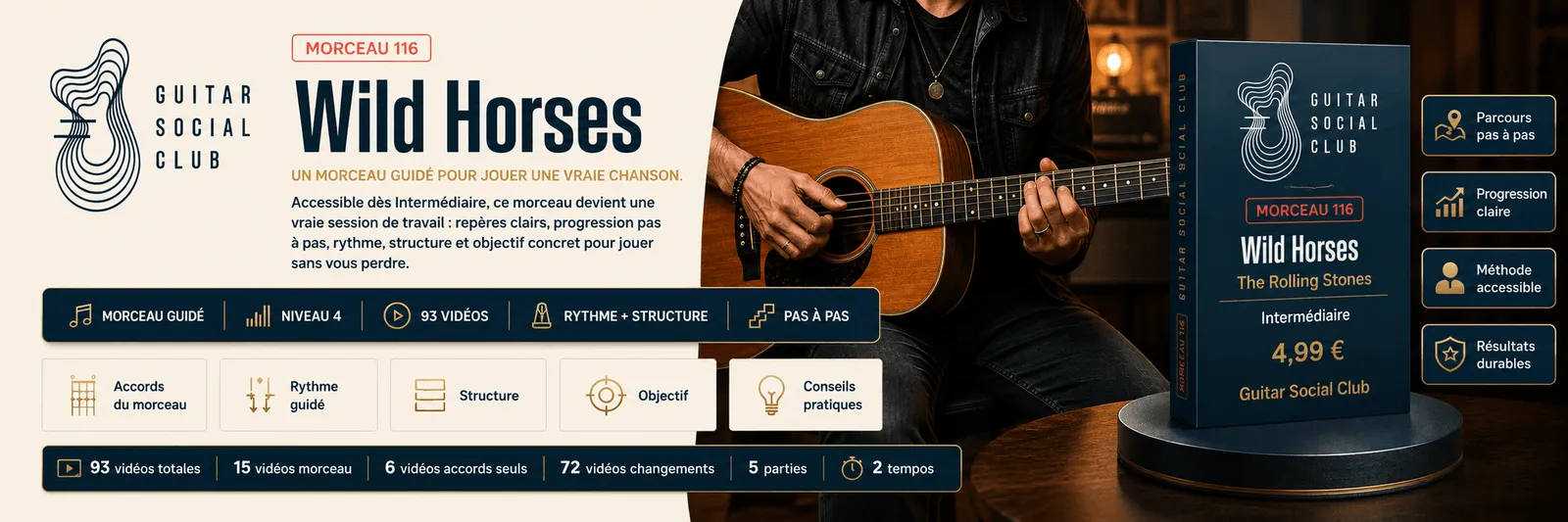 Wild Horses de The Rolling Stones : un morceau guidé pour jouer une vraie chanson au Guitar Social Club