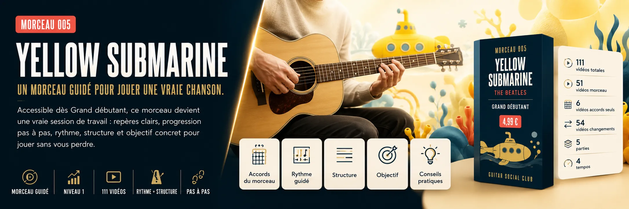Yellow Submarine des Beatles : un morceau guidé pour jouer une vraie chanson au Guitar Social Club