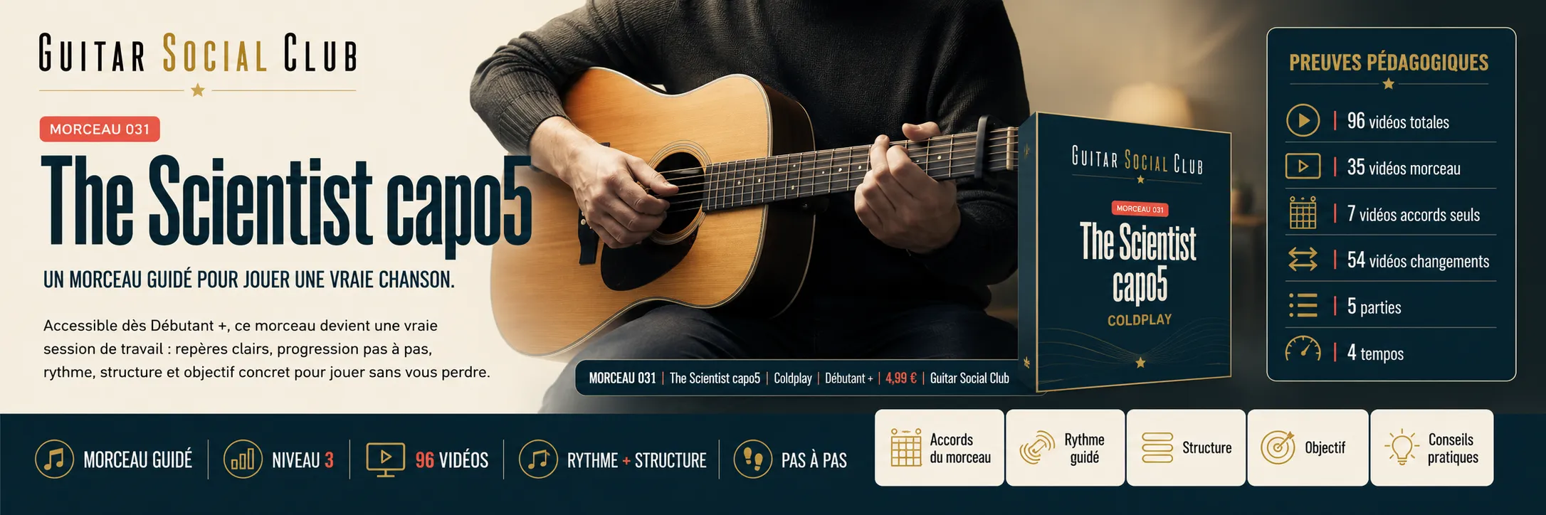 The Scientist de Coldplay au capo 5 : un morceau guidé pour jouer une vraie chanson au Guitar Social Club