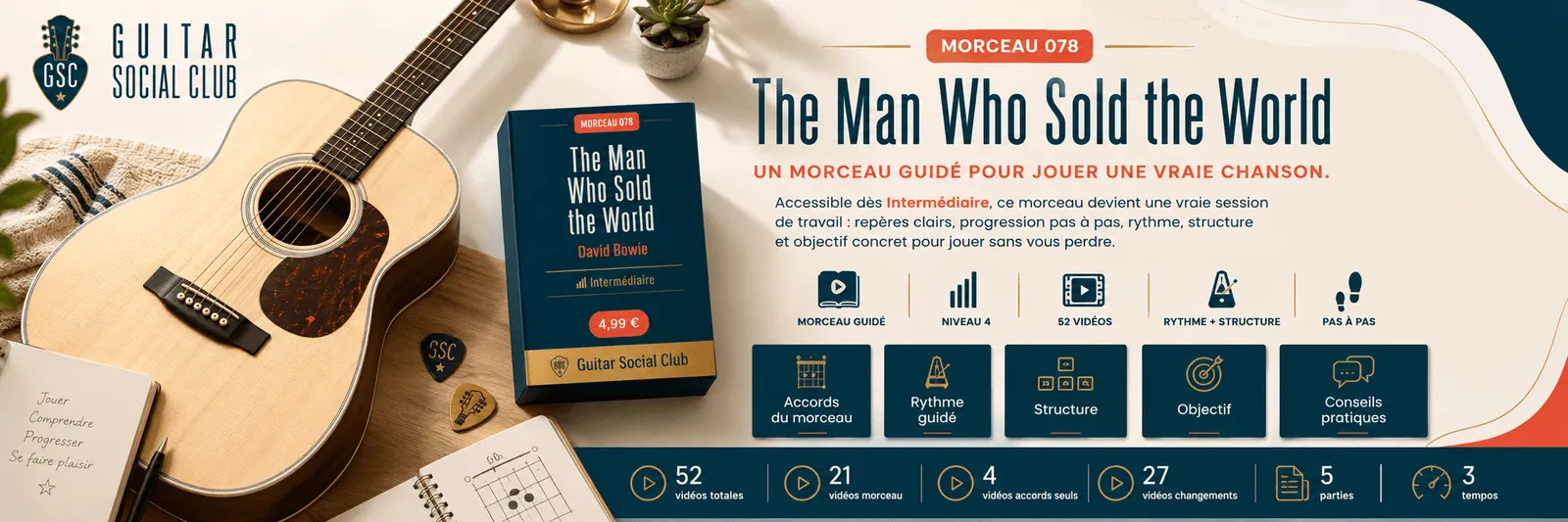 The Man Who Sold the World de David Bowie : un morceau guidé pour jouer une vraie chanson au Guitar Social Club