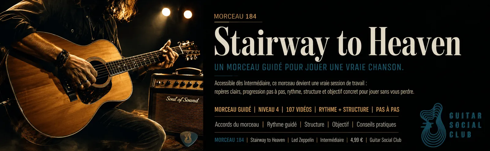 Stairway to Heaven de Led Zeppelin : un morceau guidé pour jouer une vraie chanson au Guitar Social Club