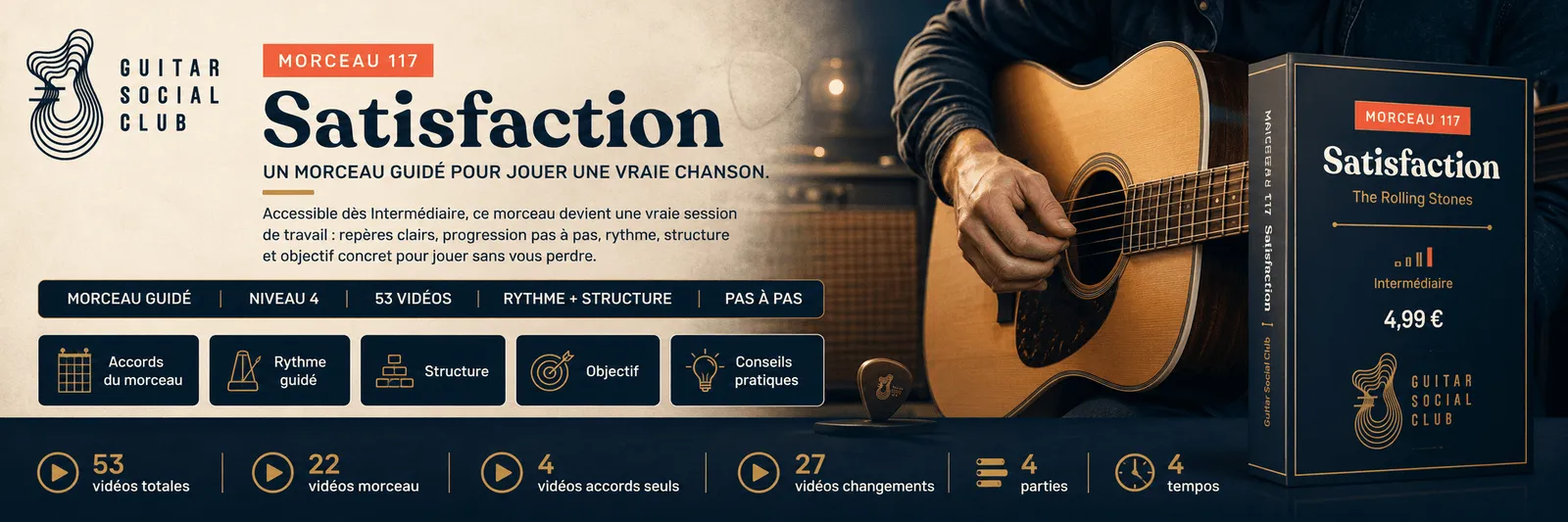 Satisfaction de The Rolling Stones : un morceau guidé pour jouer une vraie chanson au Guitar Social Club