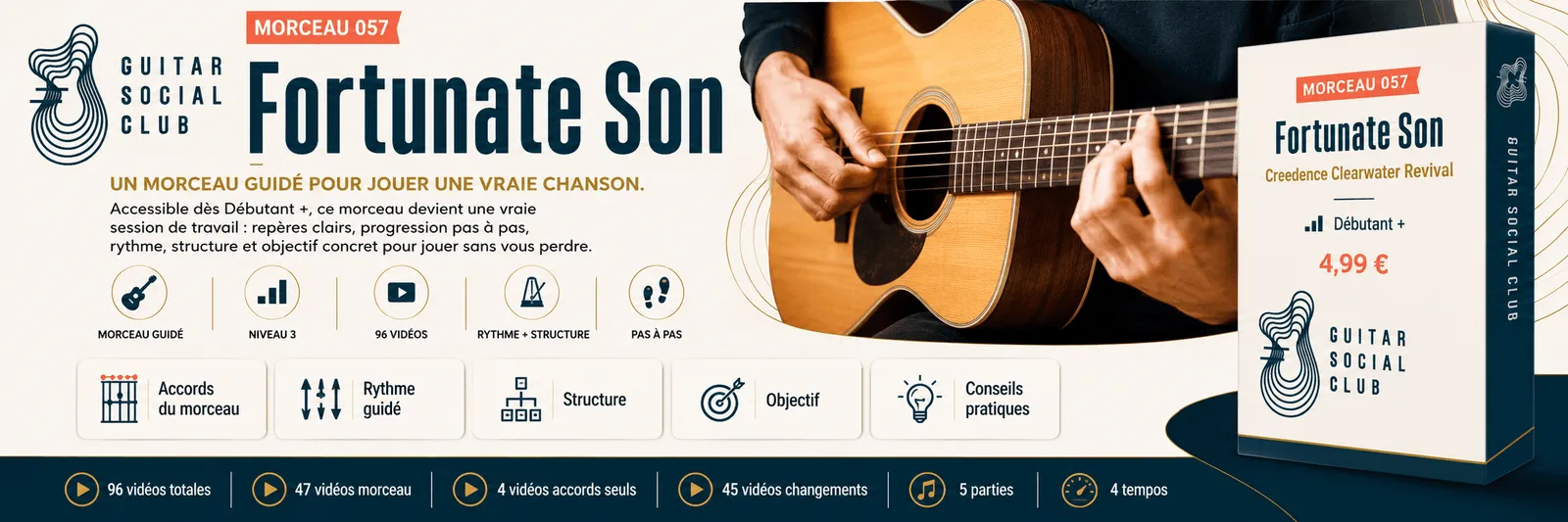 Fortunate Son de Creedence Clearwater Revival : un morceau guidé pour jouer une vraie chanson au Guitar Social Club
