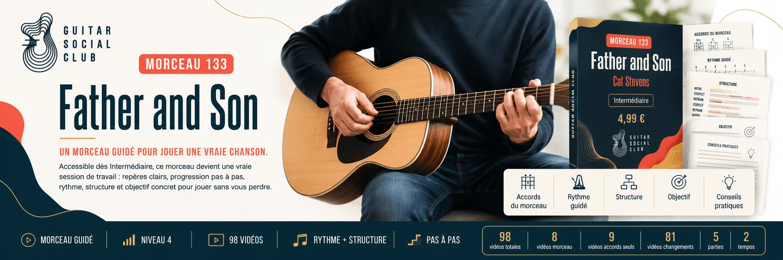 Father and Son de Cat Stevens : un morceau guidé pour jouer une vraie chanson au Guitar Social Club