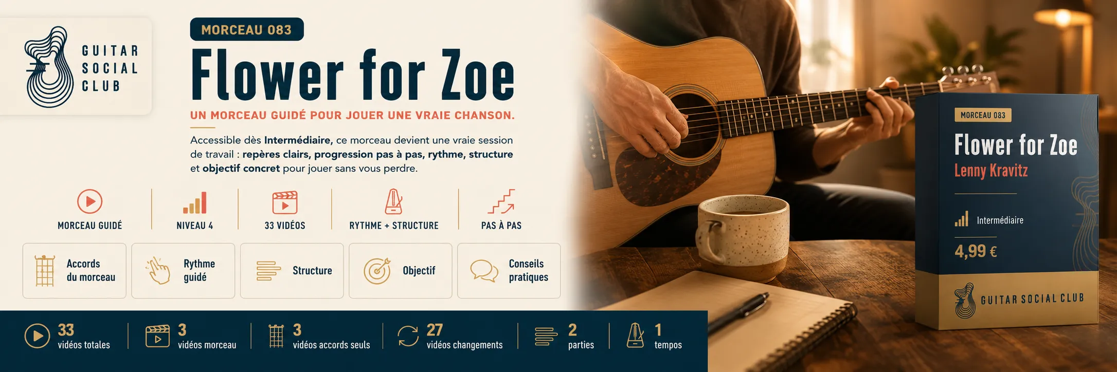 Flower for Zoe de Lenny Kravitz : un morceau guidé pour jouer une vraie chanson au Guitar Social Club