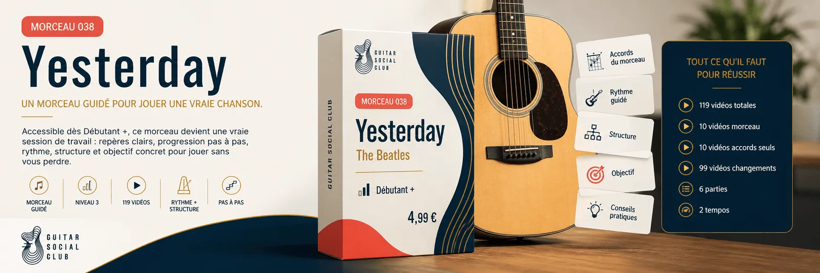 Yesterday des Beatles : un morceau guidé pour jouer une vraie chanson au Guitar Social Club