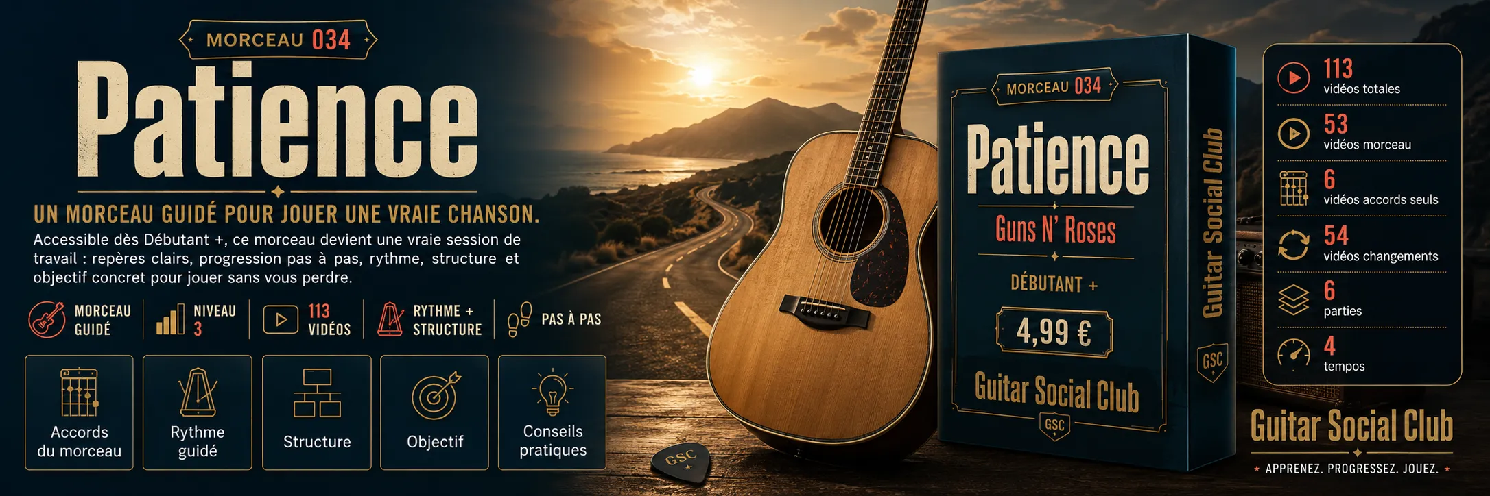 Patience de Guns N' Roses : un morceau guidé pour jouer une vraie chanson au Guitar Social Club
