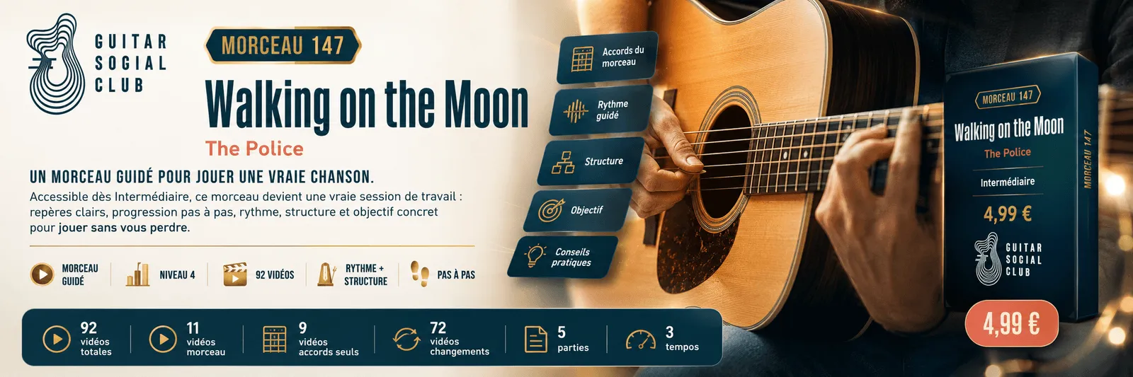 Walking on the Moon de The Police : un morceau guidé pour jouer une vraie chanson au Guitar Social Club