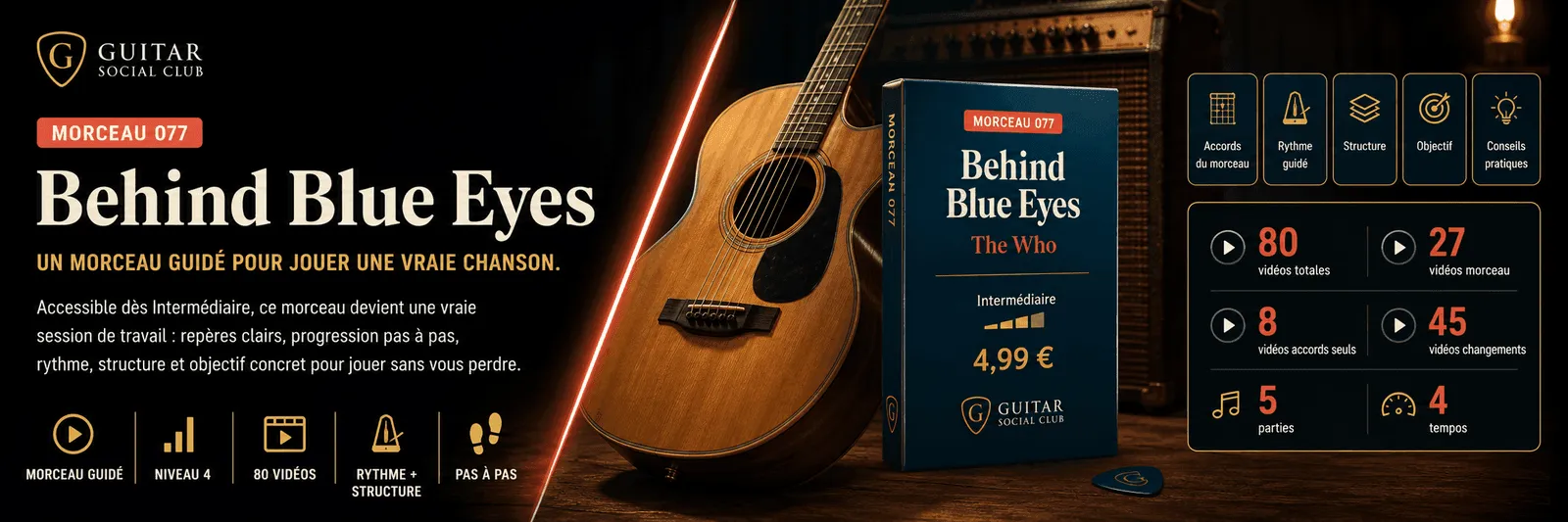 Behind Blue Eyes de The Who : un morceau guidé pour jouer une vraie chanson au Guitar Social Club