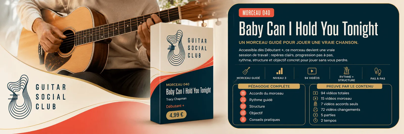 Baby Can I Hold You de Tracy Chapman : un morceau guidé pour jouer une vraie chanson au Guitar Social Club