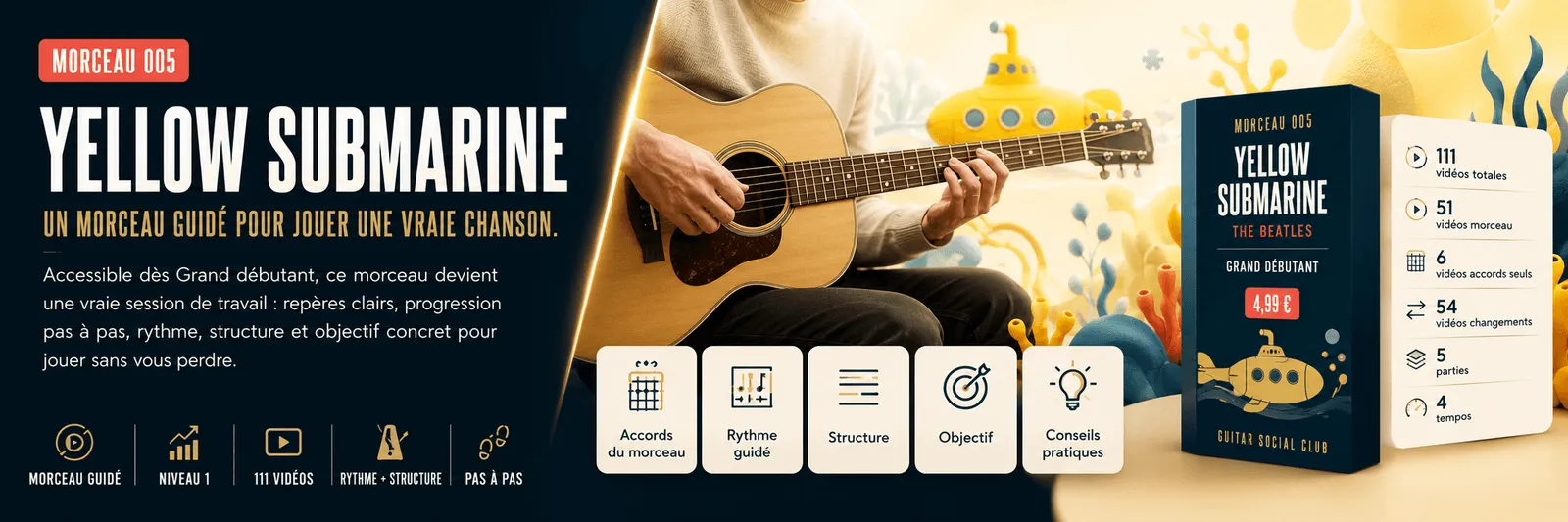 Yellow Submarine des Beatles : un morceau guidé pour jouer une vraie chanson au Guitar Social Club