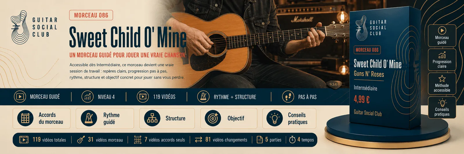 Sweet Child O' Mine de Guns N' Roses : un morceau guidé pour jouer une vraie chanson au Guitar Social Club