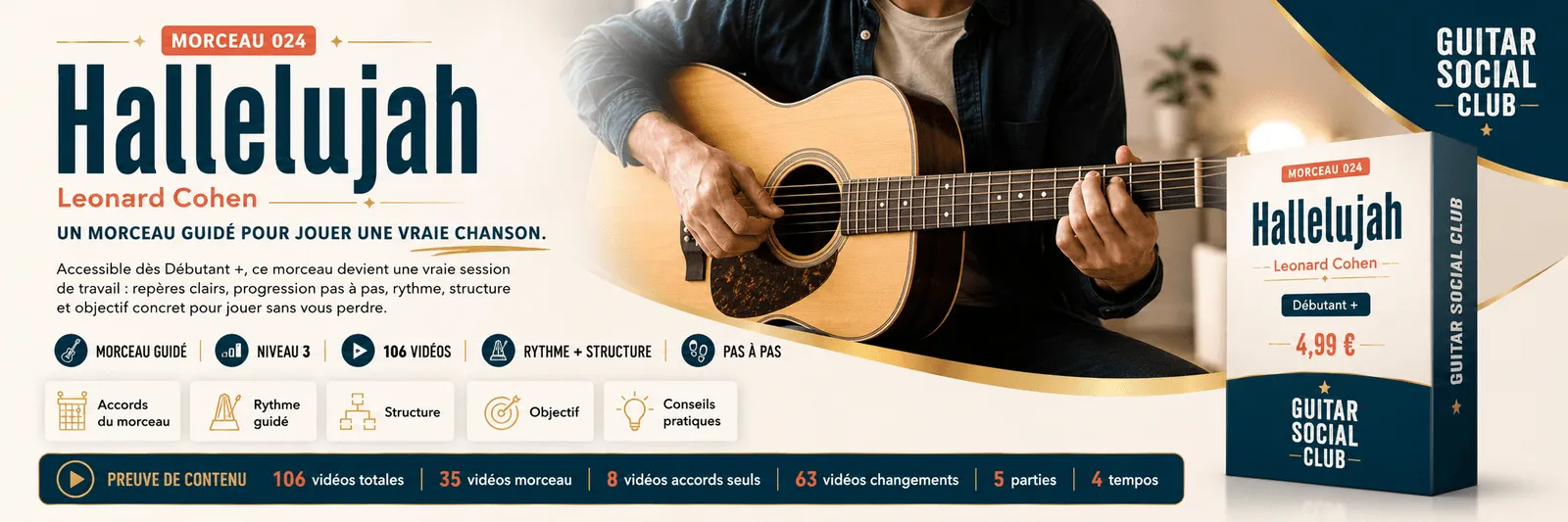 Hallelujah de Leonard Cohen : un morceau guidé pour jouer une vraie chanson au Guitar Social Club
