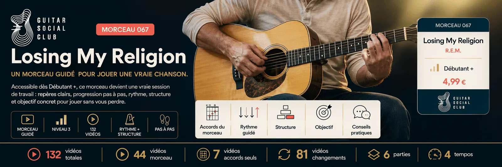 Losing My Religion de R.E.M. : un morceau guidé pour jouer une vraie chanson au Guitar Social Club