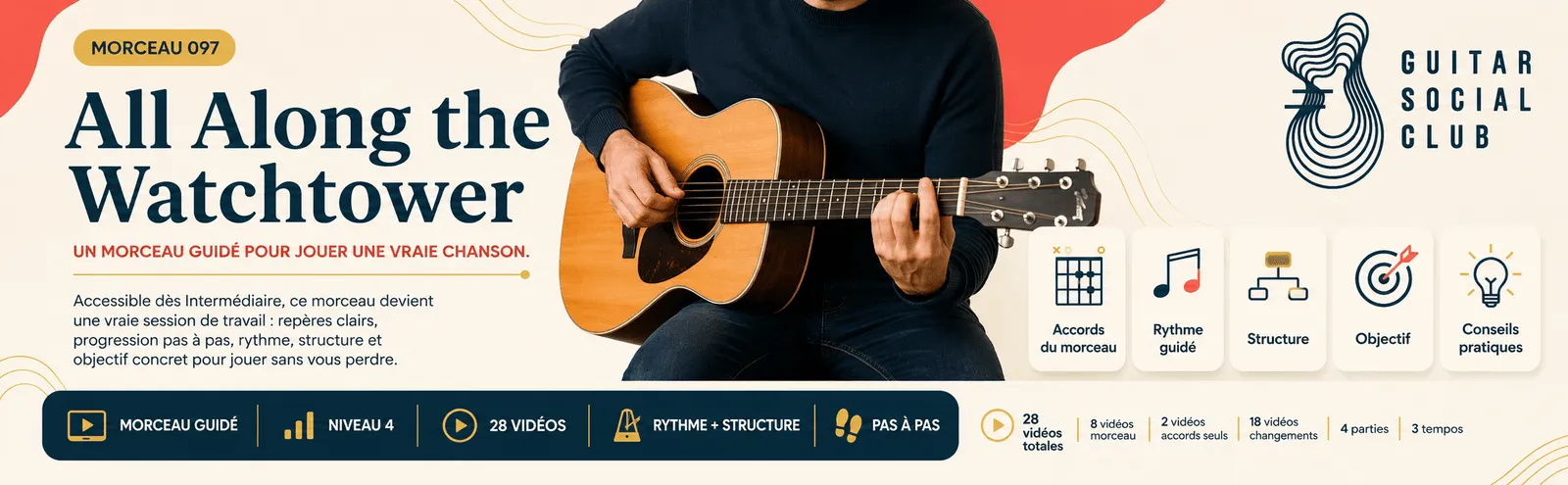 All Along the Watchtower de Jimi Hendrix : un morceau guidé pour jouer une vraie chanson au Guitar Social Club