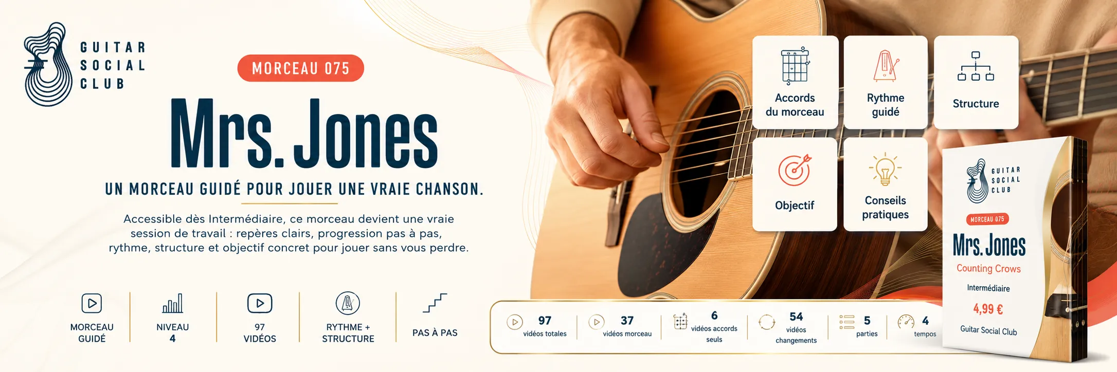 Mrs. Jones de Counting Crows : un morceau guidé pour jouer une vraie chanson au Guitar Social Club