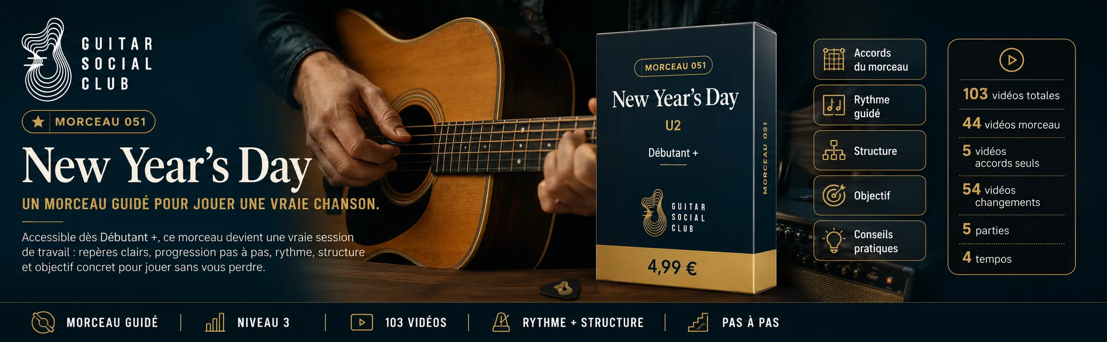 New Year's Day de U2 : un morceau guidé pour jouer une vraie chanson au Guitar Social Club