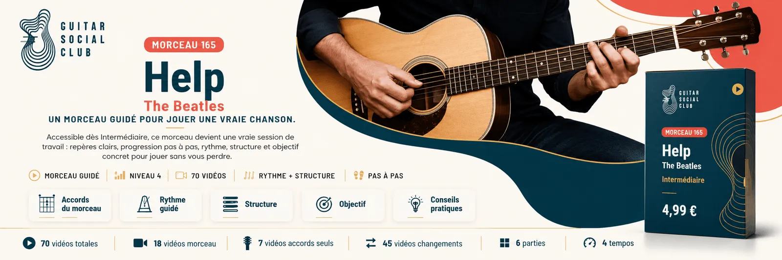 Help de The Beatles : un morceau guidé pour jouer une vraie chanson au Guitar Social Club