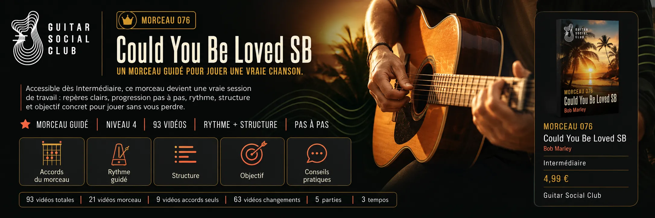 Could You Be Loved SB de Bob Marley : un morceau guidé pour jouer une vraie chanson au Guitar Social Club