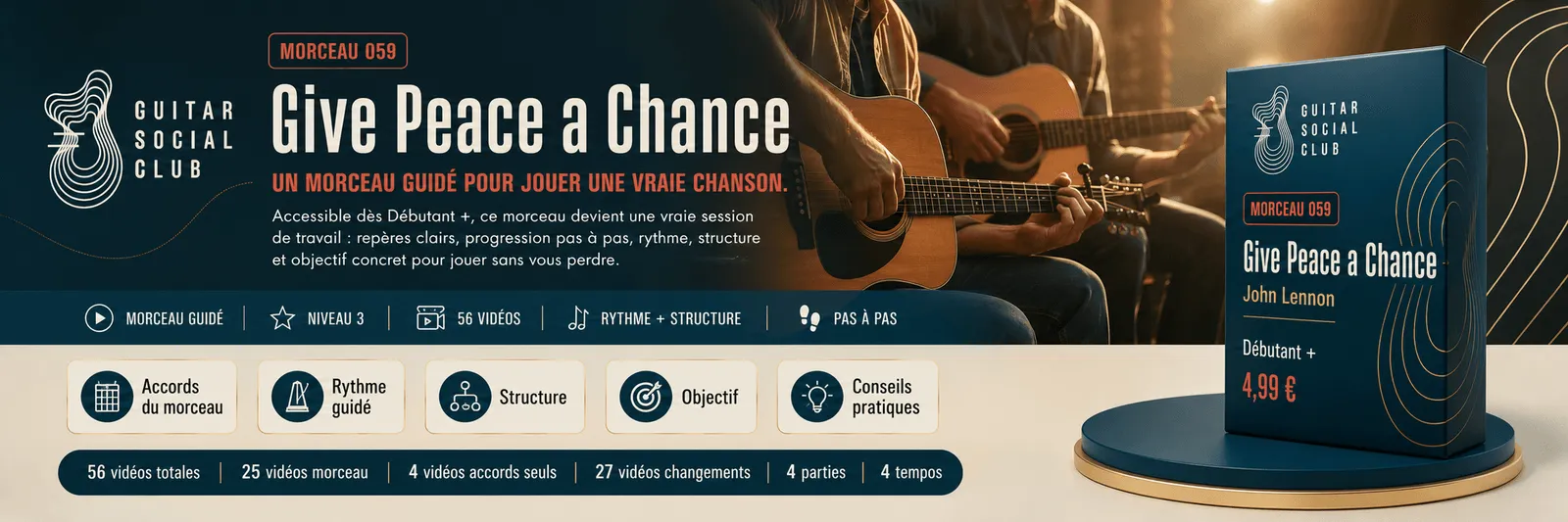 Give Peace a Chance de John Lennon : un morceau guidé pour jouer une vraie chanson au Guitar Social Club