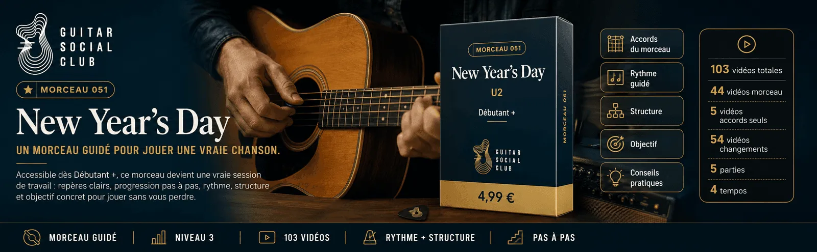 New Year's Day de U2 : un morceau guidé pour jouer une vraie chanson au Guitar Social Club
