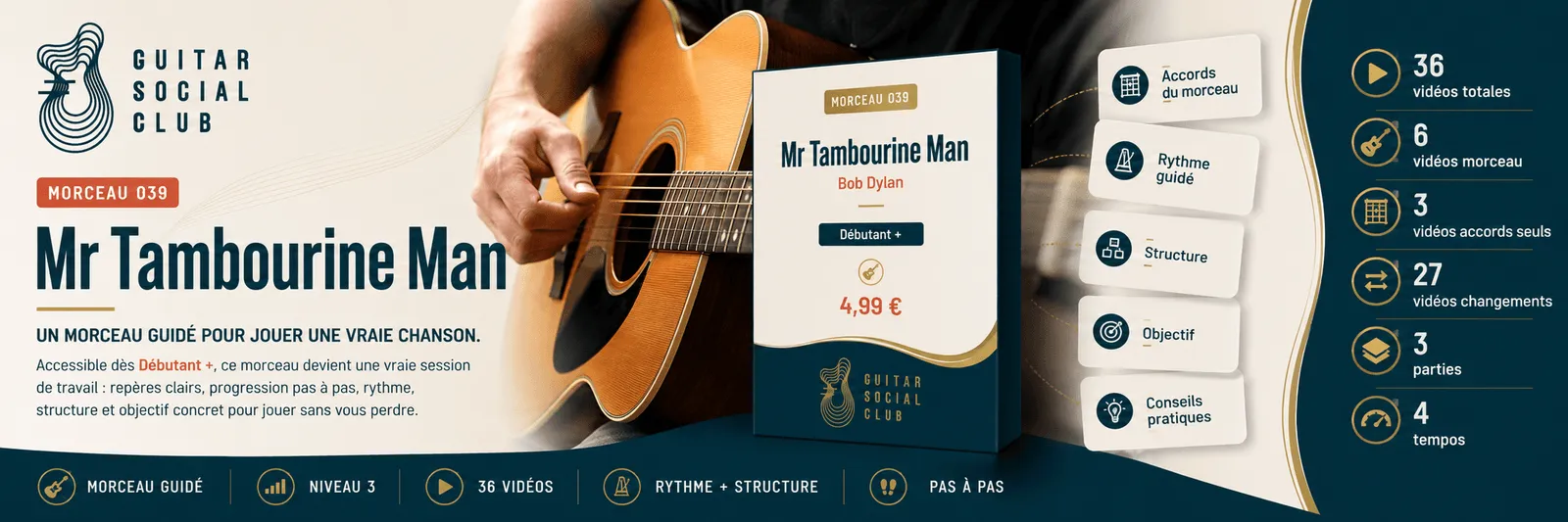 Mr Tambourine Man de Bob Dylan : un morceau guidé pour jouer une vraie chanson au Guitar Social Club