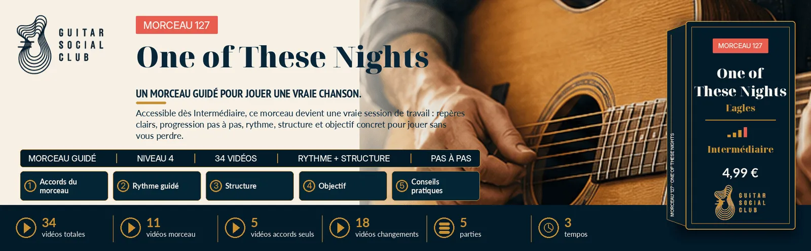 One of These Nights de Eagles : un morceau guidé pour jouer une vraie chanson au Guitar Social Club