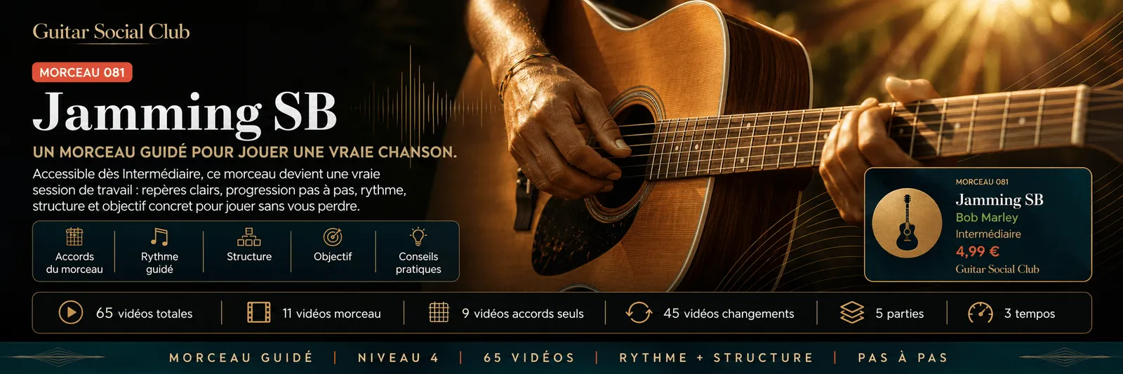 Jamming SB de Bob Marley : un morceau guidé pour jouer une vraie chanson au Guitar Social Club