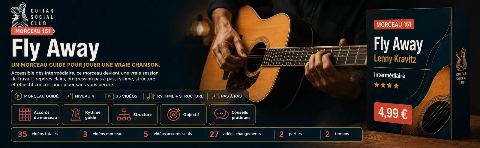 Fly Away de Lenny Kravitz : un morceau guidé pour jouer une vraie chanson au Guitar Social Club