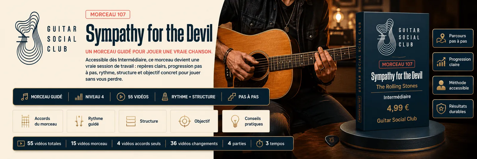 Sympathy for the Devil de The Rolling Stones : un morceau guidé pour jouer une vraie chanson au Guitar Social Club