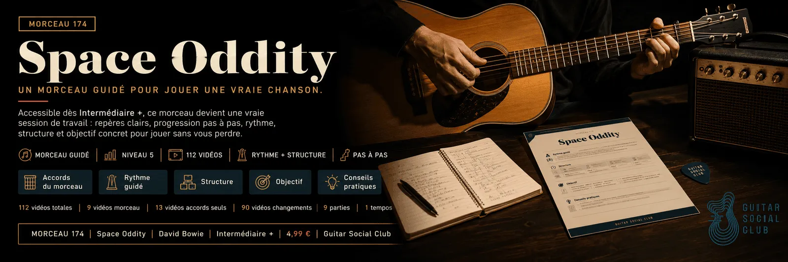 Space Oddity de David Bowie : un morceau guidé pour jouer une vraie chanson au Guitar Social Club