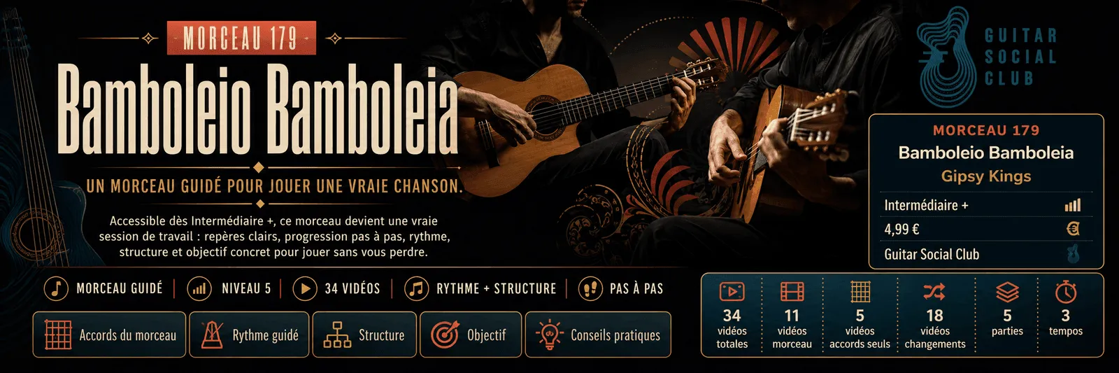 Bamboleio Bamboleia de Gipsy Kings : un morceau guidé pour jouer une vraie chanson au Guitar Social Club