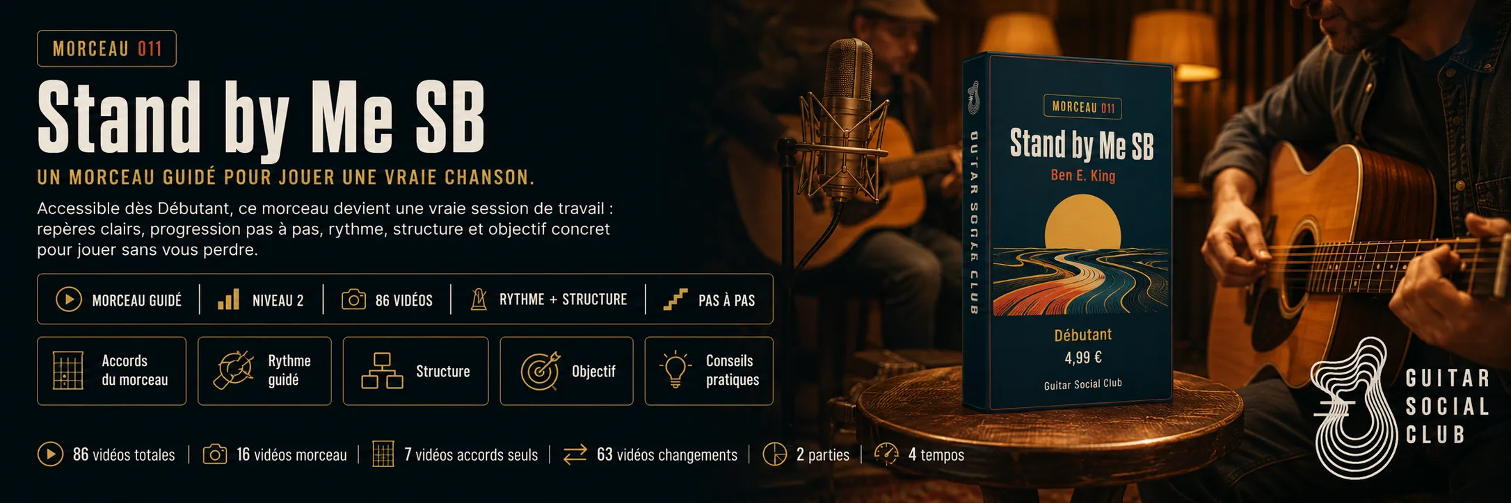 Stand by Me de Ben E. King en version sans barré : un morceau guidé pour jouer une vraie chanson au Guitar Social Club