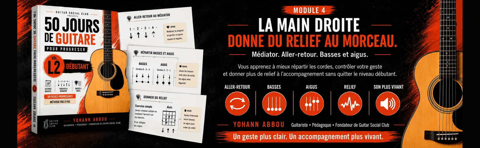 50 jours de guitare pour progresser - Vol. 2 L2 Débutant : La main droite prend du relief