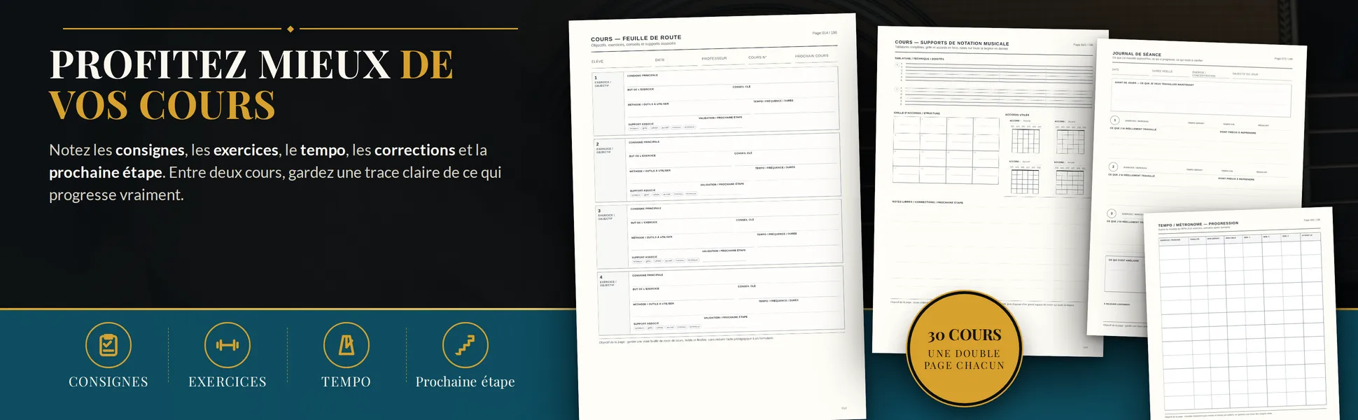 Le Cahier annuel du guitariste : Profiter mieux de ses cours : consignes, exercices, tempo, corrections et prochaine étape