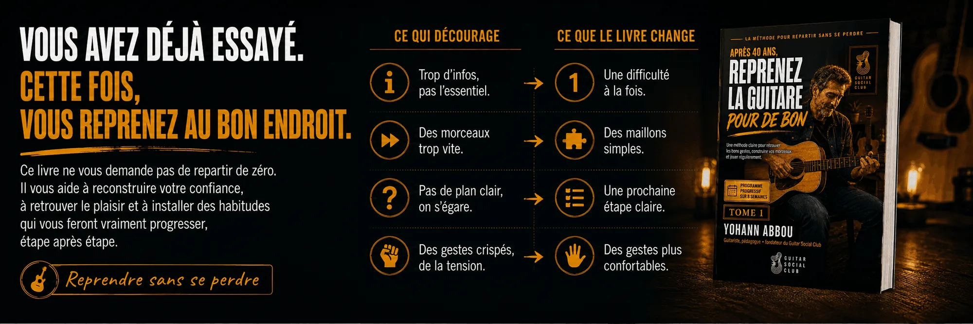 Reprenez la guitare pour de bon : Cette fois, vous reprenez au bon endroit : une difficulté à la fois, des maillons simples